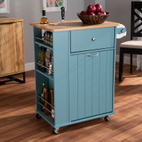 Baxton Studio RT599-OCC-Natural/Sky Blue-Cart Liona Modern and Contemporary Sky Blue Finished Wood Kitchen Storage Cart